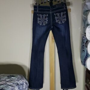 Soundgirl Dark Blue Boot Cut Jeans with Embellished Pockets